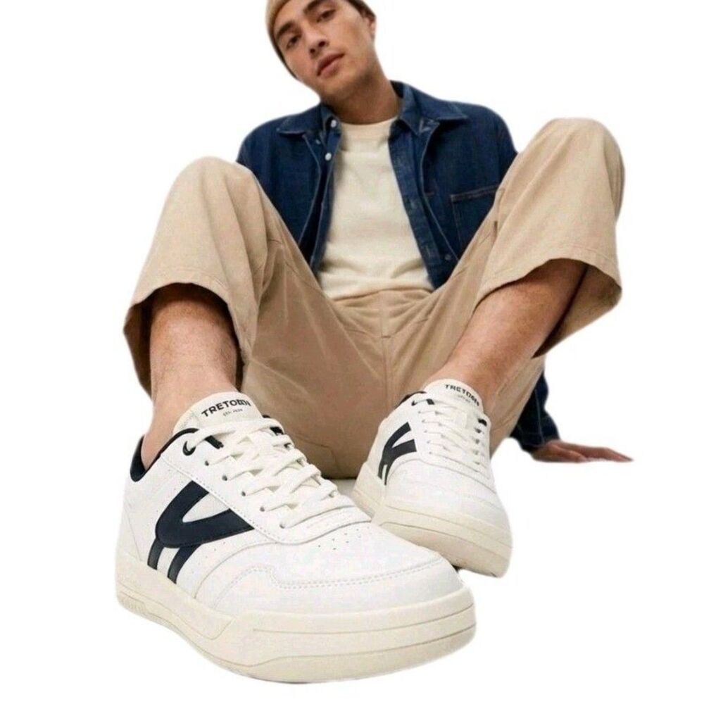 Tretorn Men's Sneakers Ortholite Footbed Shoes White Navy Lace-Up Size 9 NIB